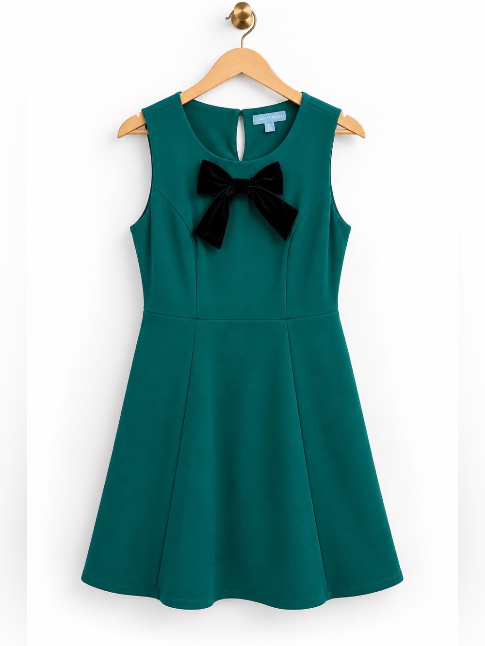 Draper James Emerald Green Fit & Flare Dress Black Velvet Bow Size M Holiday